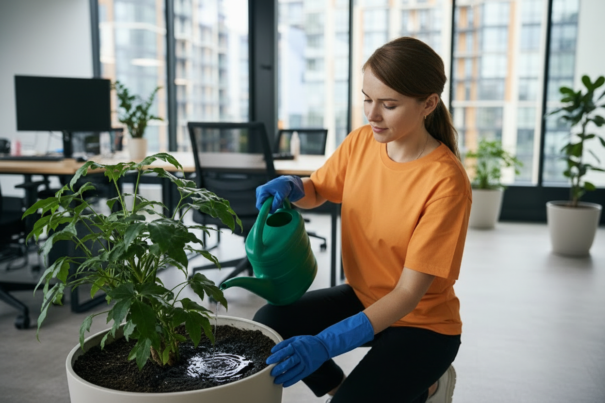 Planten water geven kantoor